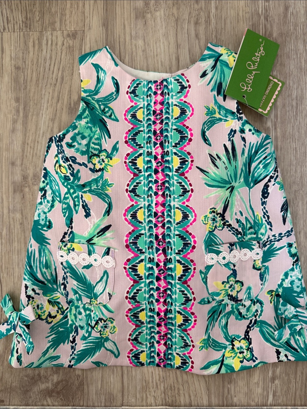 Lilly Pulitzer Baby Girl Pink Floral Shift Dress with Teal & Fuchsia Accents